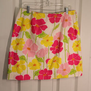 Lilly Pulitzer Womens Sweet Sally Pink Yellow Green Floral A-Line Skirt Size 16